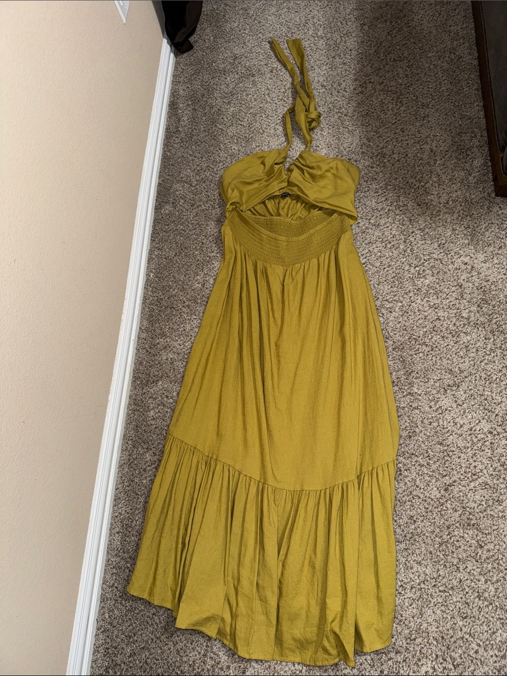 Mustard Halter Maxi Dress with cutout  - Women